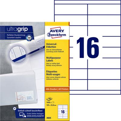 Etiket avery 3665 105x33.8mm wit 1600st
