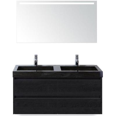 Dante Badmeubelset 120 cm - Black Oak - Wastafel Hardsteen Wit Lucca Dubbel met Sence Spiegel