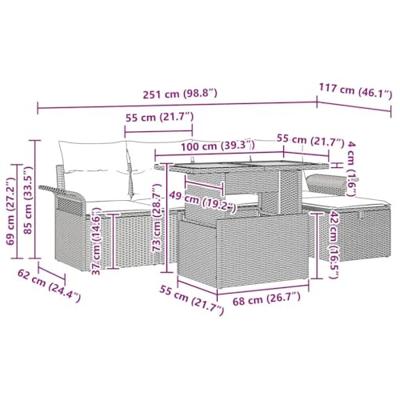 Tuinbankenset met kussen met opslag 6 pcs Beige poly rattan