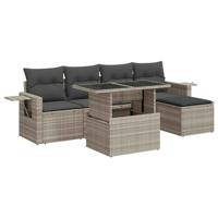 6-delige Loungeset met kussens poly rattan lichtgrijs - thumbnail