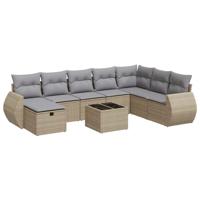 8-delige Loungeset met kussens poly rattan gemengd beige - thumbnail