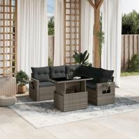 6-delige Loungeset met kussens poly rattan grijs - thumbnail