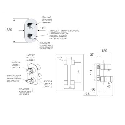 Douchekraan Inbouw Sapho Rhapsody Thermostatisch Afbouwdeel 3-weg Chroom Sapho Douchekraan Inbouw Sapho Rhapsody Thermostatisch Afbouwdeel 3-weg Chroom Sapho