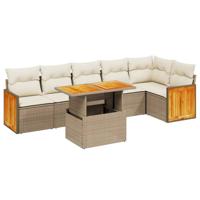 7-delige Loungeset met kussens poly rattan beige - thumbnail