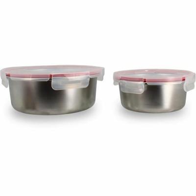 Set van 2 luchtdichte bakjes met deksel - MENASTYL - 5040178 - Roestvrij staal - Rond - 15 en 20 cm - Magnetronbestendig