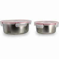 Set van 2 luchtdichte bakjes met deksel - MENASTYL - 5040178 - Roestvrij staal - Rond - 15 en 20 cm - Magnetronbestendig - thumbnail