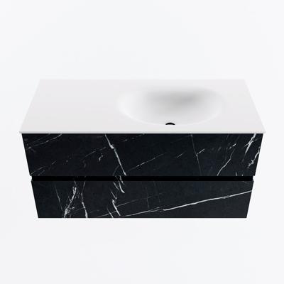 MONDIAZ VICA 100cm badmeubel onderkast Marquina 2 lades. Wastafel MOON rechts 1 kraangat, kleur Talc.