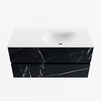 MONDIAZ VICA 100cm badmeubel onderkast Marquina 2 lades. Wastafel MOON rechts 1 kraangat, kleur Talc. - thumbnail