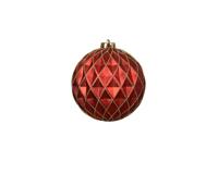 Kerstbal 12 cm rood / goud met ruiten - thumbnail