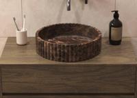 Salenzi Emperador Bruin Waskom 40x40x10cm Geribbeld Opbouwmodel - thumbnail