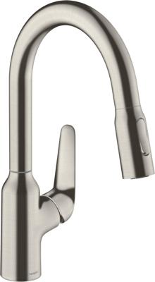 Hansgrohe Focus M42 ééngreeps keukenmengkraan 180 met uittrekbare vuistdouche, 2 straalsoorten, rvs look