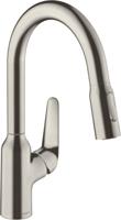 Hansgrohe Focus M42 ééngreeps keukenmengkraan 180 met uittrekbare vuistdouche, 2 straalsoorten, rvs look - thumbnail