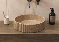 Salenzi Emperador Taupe Waskom 40x40x10cm Geribbeld Opbouwmodel - thumbnail