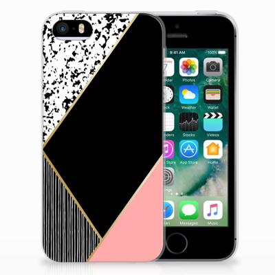 Apple iPhone SE | 5S | TPU Hoesje | Zwart Roze Vormen