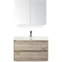 Dante Badmeubelset 80 cm - Craft Oak - Keramische Wastafel Wit Cover met Spiegelkast - thumbnail
