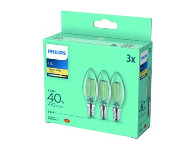 Philips LED 77779100 LED-lamp Energielabel F (A - G) E14 4.3 W = 40 W Warmwit (Ø x l) 3.5 cm x 9.7 cm 3 stuk(s)