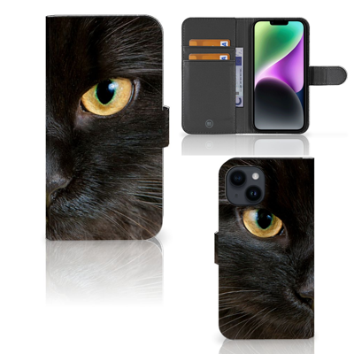 iPhone 15 | Telefoonhoesje | Met pasjeshouder | Zwarte Kat