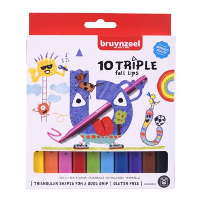 Viltstift bruynzeel kids triple set 10 kleuren | 6 stuks