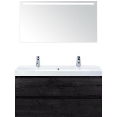 Maxx XL Badmeubelset 120 cm - Black Oak - Wastafel Just Enkel 2 Kraangaten met LED Spiegel
