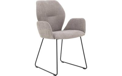 Goossens Eetkamerstoel Hera lichtgrijs stof met armleuning, modern design