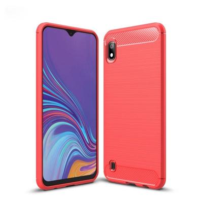 Geborsteld textuur Carbon Fiber schokbestendig TPU Case voor Galaxy A10 (rood)