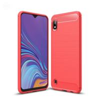 Geborsteld textuur Carbon Fiber schokbestendig TPU Case voor Galaxy A10 (rood) - thumbnail