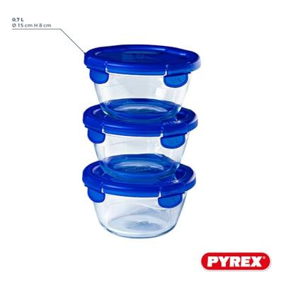 Set van 3 lunchboxen - PYREX - Cook & Go - Glas - Rond - Luchtdicht deksel - 0,7 L