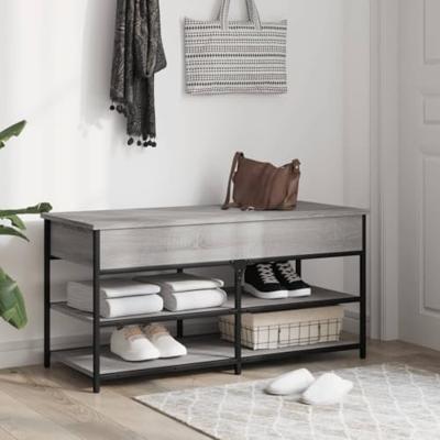 Schoenenbankje 100x42,5x50 cm bewerkt hout grijs sonoma eiken