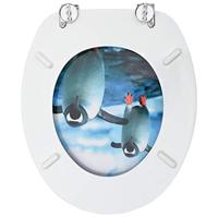 VidaXL Toiletbril met deksel pinguïn mdf - thumbnail
