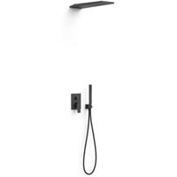 Regendoucheset Inbouw Tres Project Vierkant 30 cm Met Wanddouche en Handdoucheset met Staafhanddouche Rapid Box Mat Zwart - thumbnail