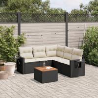 6-delige Loungeset met kussens poly rattan zwart - thumbnail