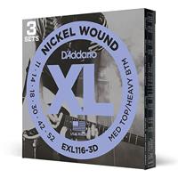 D'Addario EXL116-3D 11-52 Medium Top Heavy Bottom Nickel Wound snaren voor elektrische gitaar (3 sets) - thumbnail