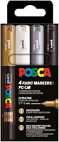 Uni POSCA paintmarker PC-1MC, 0,7 - 1 mm, etui van 4 stuks, goud, zilver, wit en zwart - thumbnail