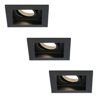 Set van 3 Durham vierkante LED inbouwspots - 4 Watt 345 lumen - 2700k warm wit - GU10 - Dimbaar Kantelbaar - Voor binnen - Zwart