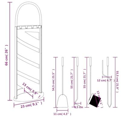 VidaXL 5-delige haardset 23x15x66 cm staal - thumbnail
