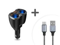 Autolader - Sigarettenaansteker Splitter - 2x USB - 1x USB-C - 12/24 V - Snellader - Met USB-C kabel (PS23) - thumbnail