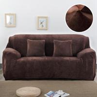 Pluche stof sofa cover dikke zachte bank elastische sofa covers niet omvatten kussensloop specificatie: 3 Seat 190-230cm (koffie) - thumbnail