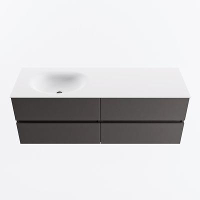 MONDIAZ VICA 140cm badmeubel onderkast Dark Grey 4 lades. Wastafel MOON links 1 kraangat, kleur Talc.