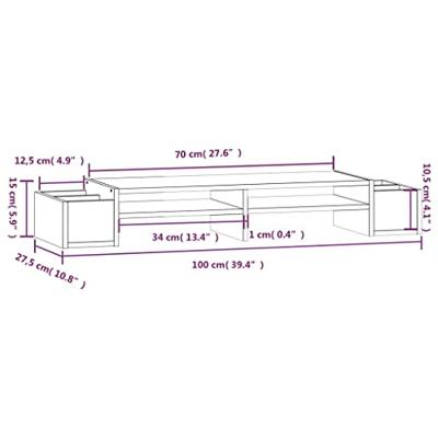 VidaXL Monitorstandaard 100x27,5x15 cm massief grenenhout wit