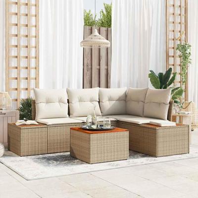 5-delige Tuinbankenset met kussens poly rattan acacia beige