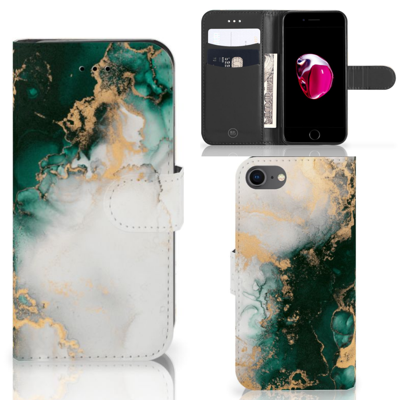 Bookcase voor iPhone 7 | 8 | SE (2020) | SE (2022) Marmer Groen | Portemonnee hoesje