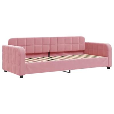 Slaapbank met onderschuifbed 80x200 cm fluweel roze