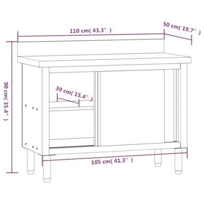 VidaXL Keukenwerktafel met schuifdeuren roestvrijstaal