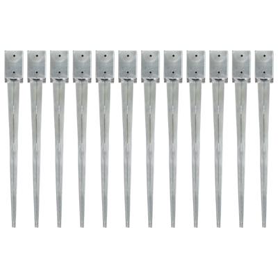 Grondpinnen 12 st 9x9x90 cm gegalvaniseerd staal zilverkleurig