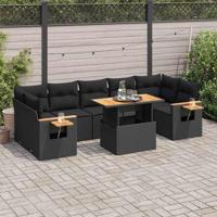 8-delige Loungeset met kussens poly rattan acacia zwart - thumbnail