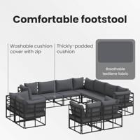 Tuinbankenset met kussen 11 pcs Zwart Aluminium - thumbnail