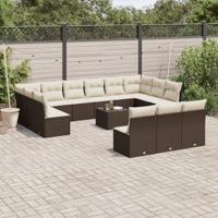 14-delige Loungeset met kussens poly rattan bruin - thumbnail