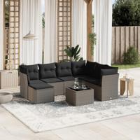 8-delige Loungeset met kussens poly rattan lichtgrijs - thumbnail