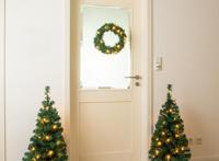 Premium Set Van 2 Kerstbomen En 1 Krans - 50 Warm Witte LED's - thumbnail
