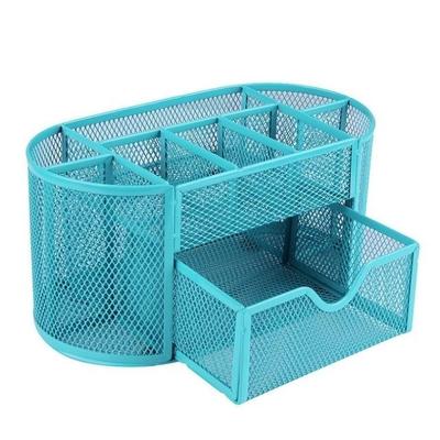 Bureau Organizer 9 rasters metalen mesh Office pen potlood houder (blauw)